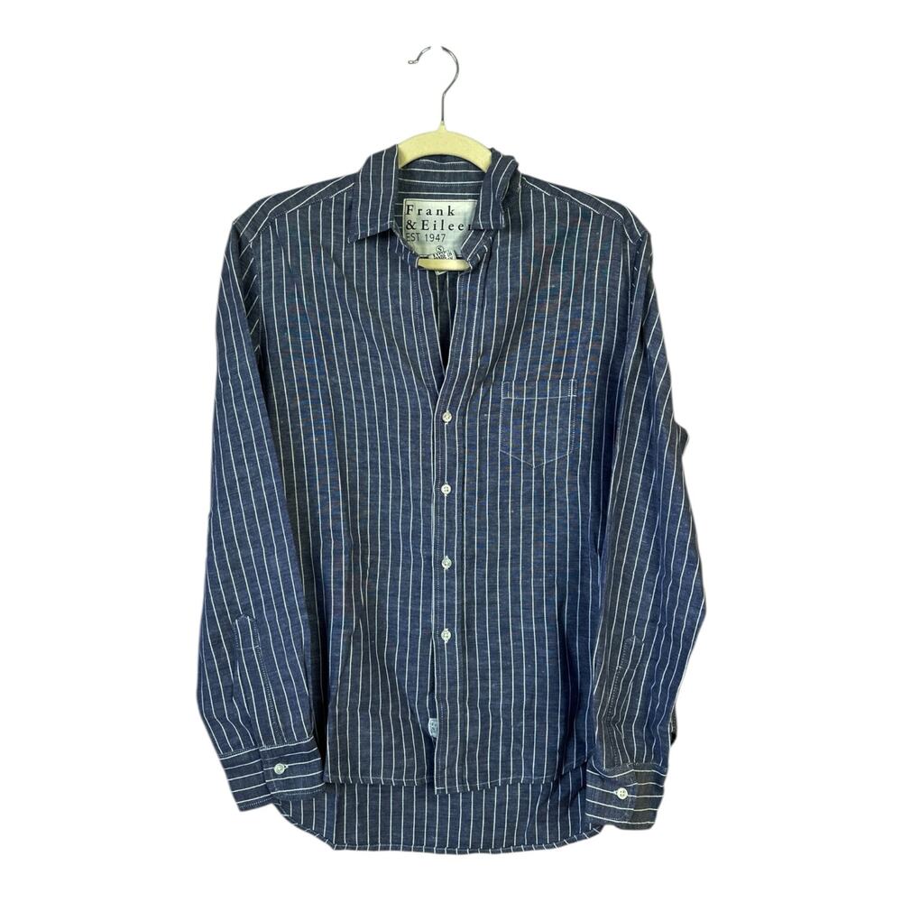 FRANK AND EILEEN Relaxed Button-Up Shirt Blue White Stripe Size Small Linen